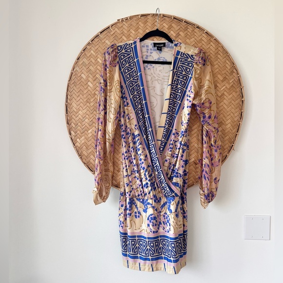 ANALILI 100% SILK  FAUX WRAP DRESS SHEER CUFF SLEEVES BOHO LAGEN-LOOK RESORTWEAR - Picture 3 of 12